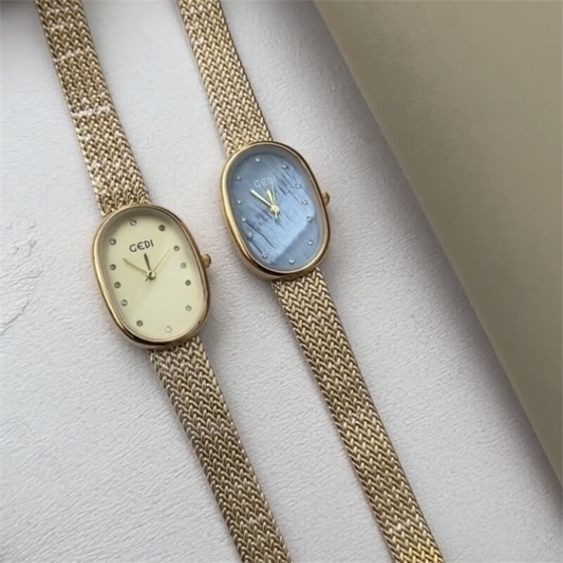 Classic Gold/Silver Oval Disc Bracelet Ladies Watch