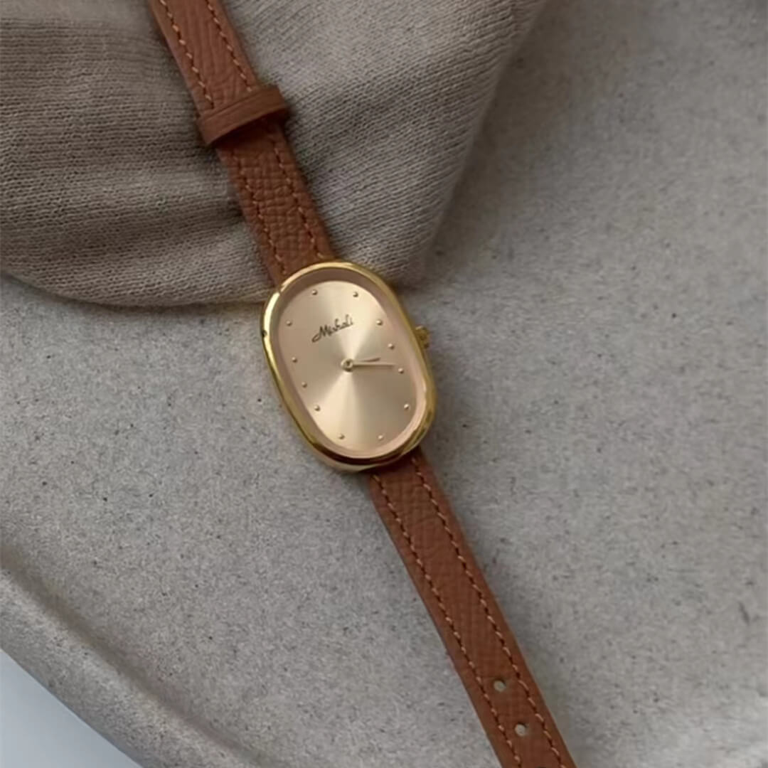 Minimalist Style Orange/Black Black Leather Watch