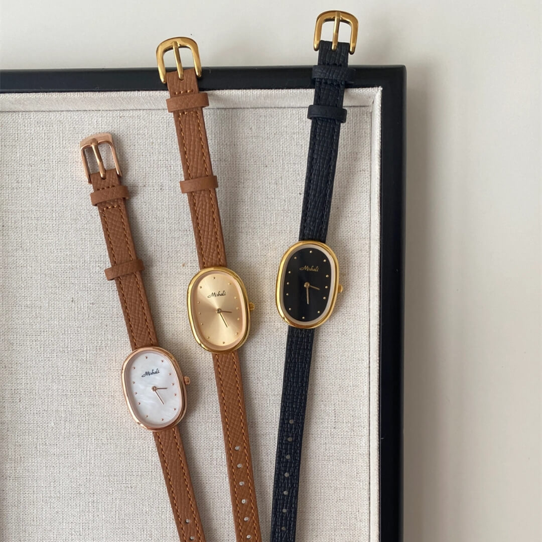 Minimalist Style Orange/Black Black Leather Watch