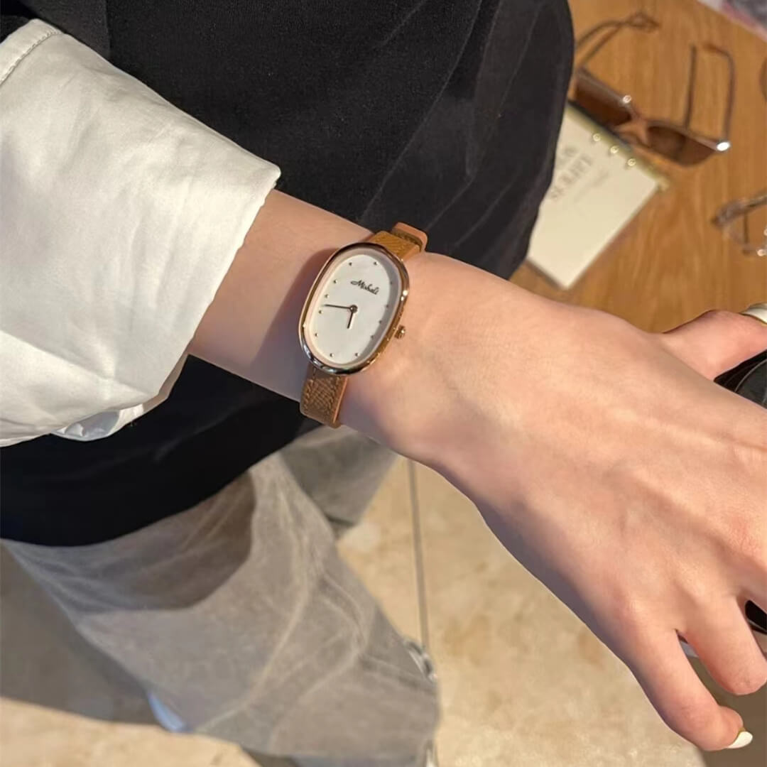 Minimalist Style Orange/Black Black Leather Watch