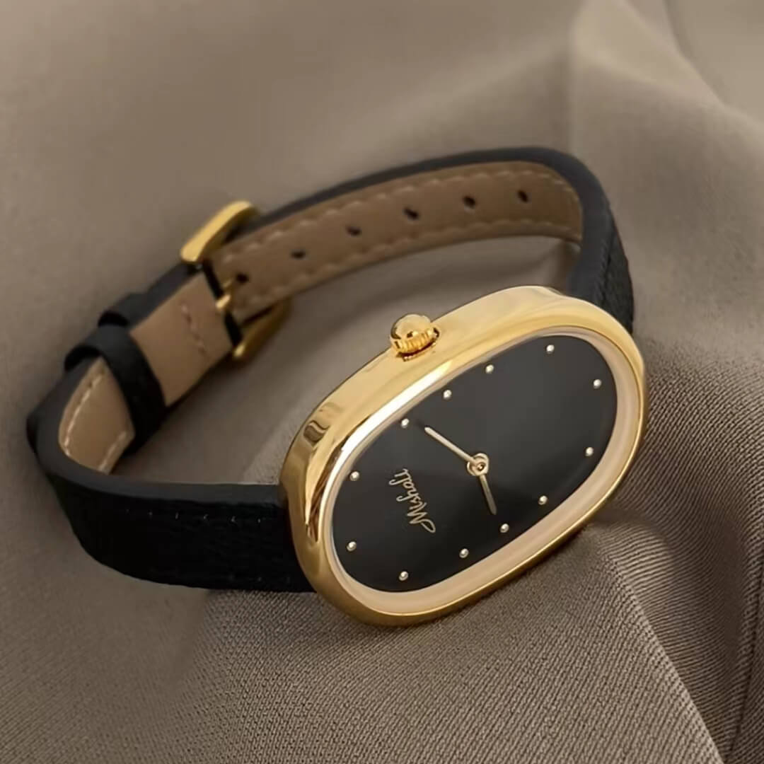 Minimalist Style Orange/Black Black Leather Watch