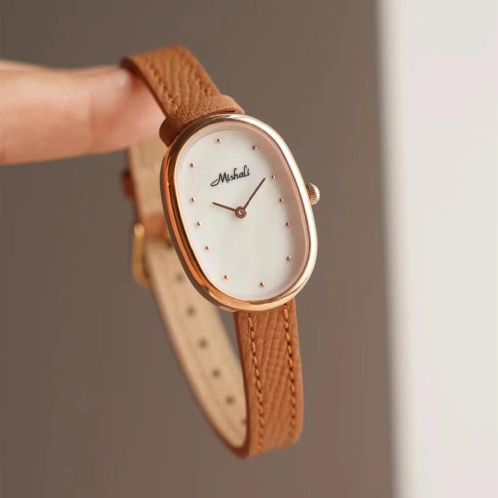 Minimalist Style Orange/Black Black Leather Watch