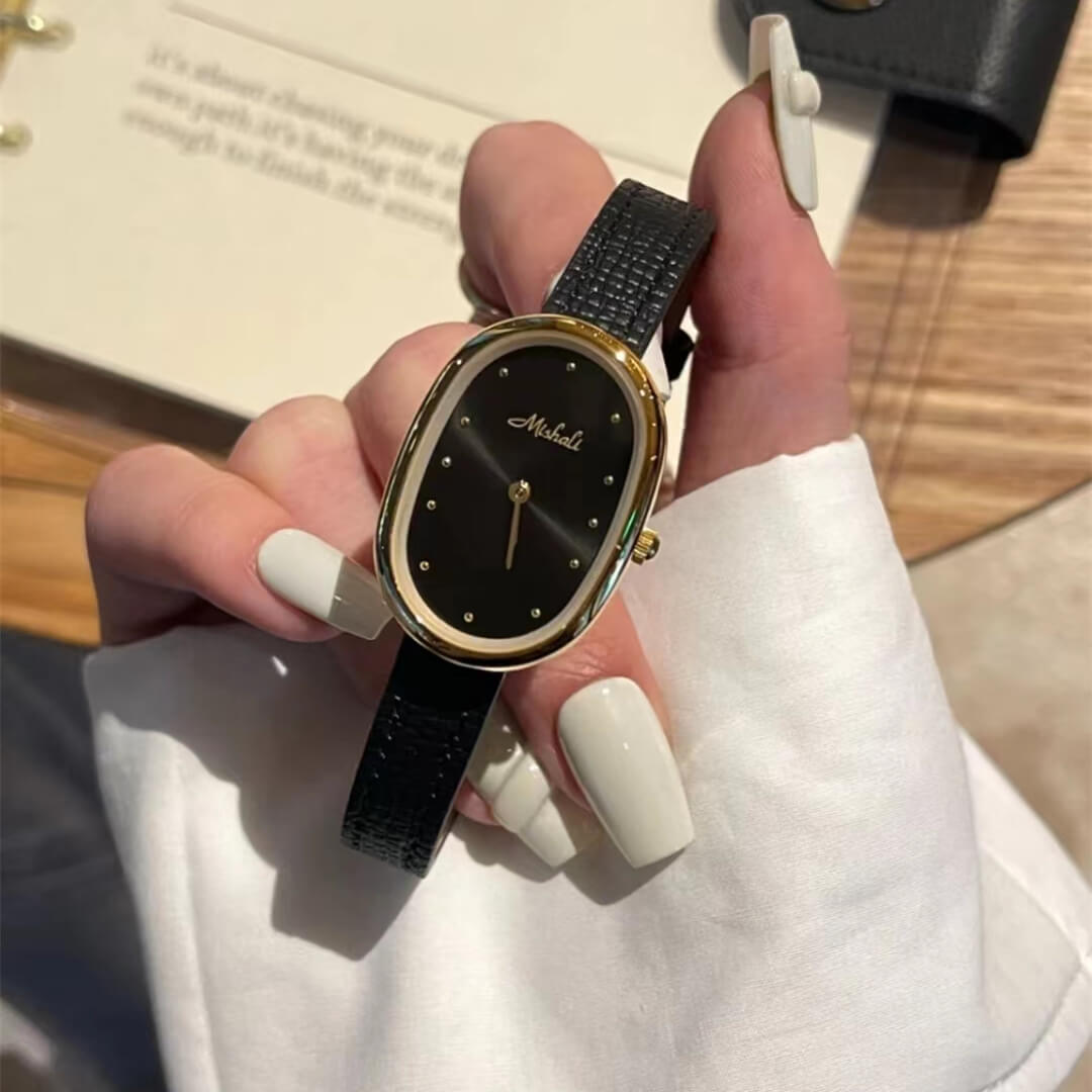 Minimalist Style Orange/Black Black Leather Watch