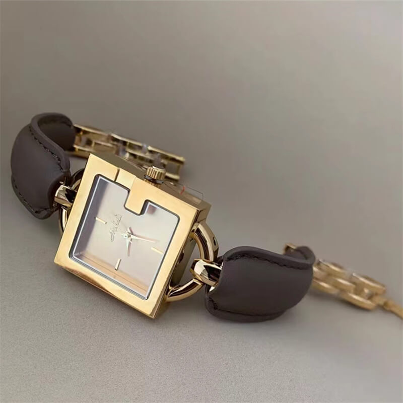 Dainty Black Square Leather Bracelet Wristwatch