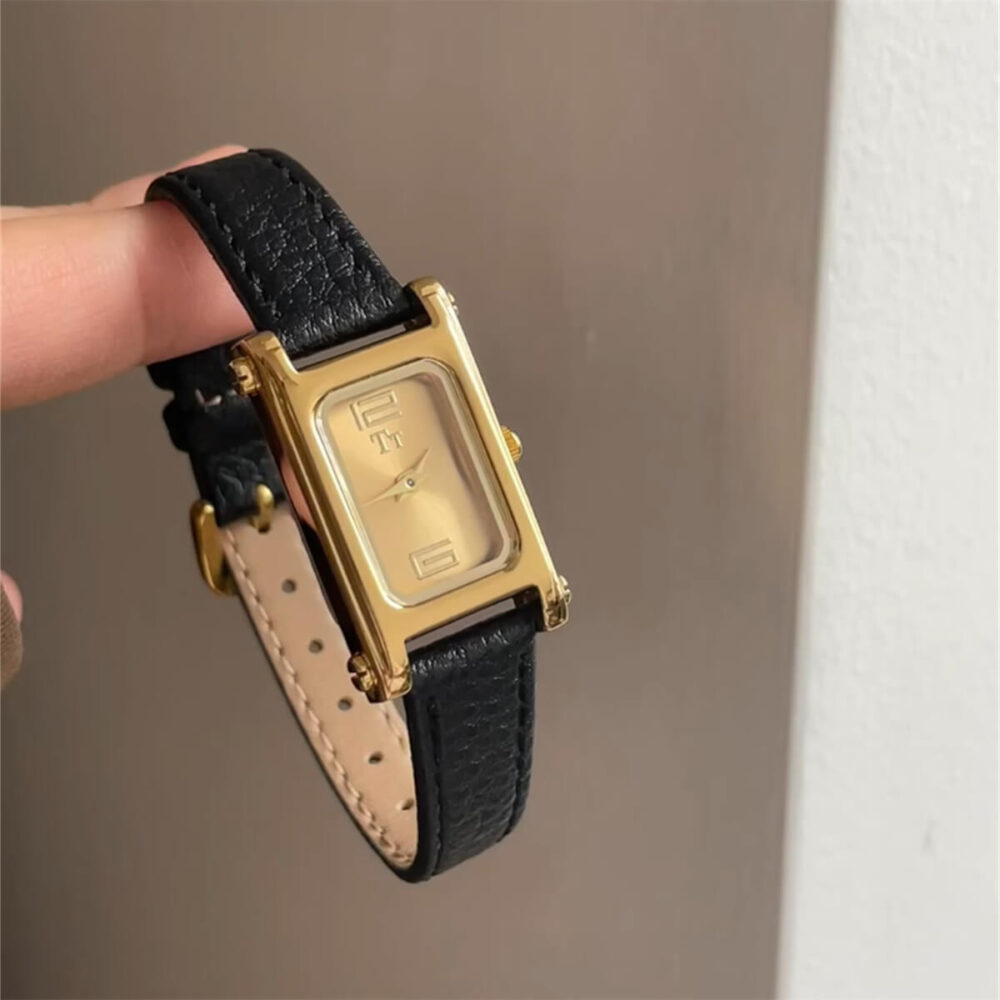 watch18-01.jpg Square Face Black/Grey Leather Gold Watch