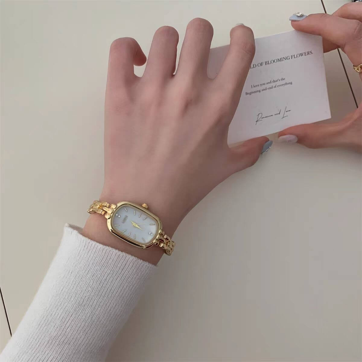 Dainty Gold/Silver Oval Mother of Pearl Bracelet Watch