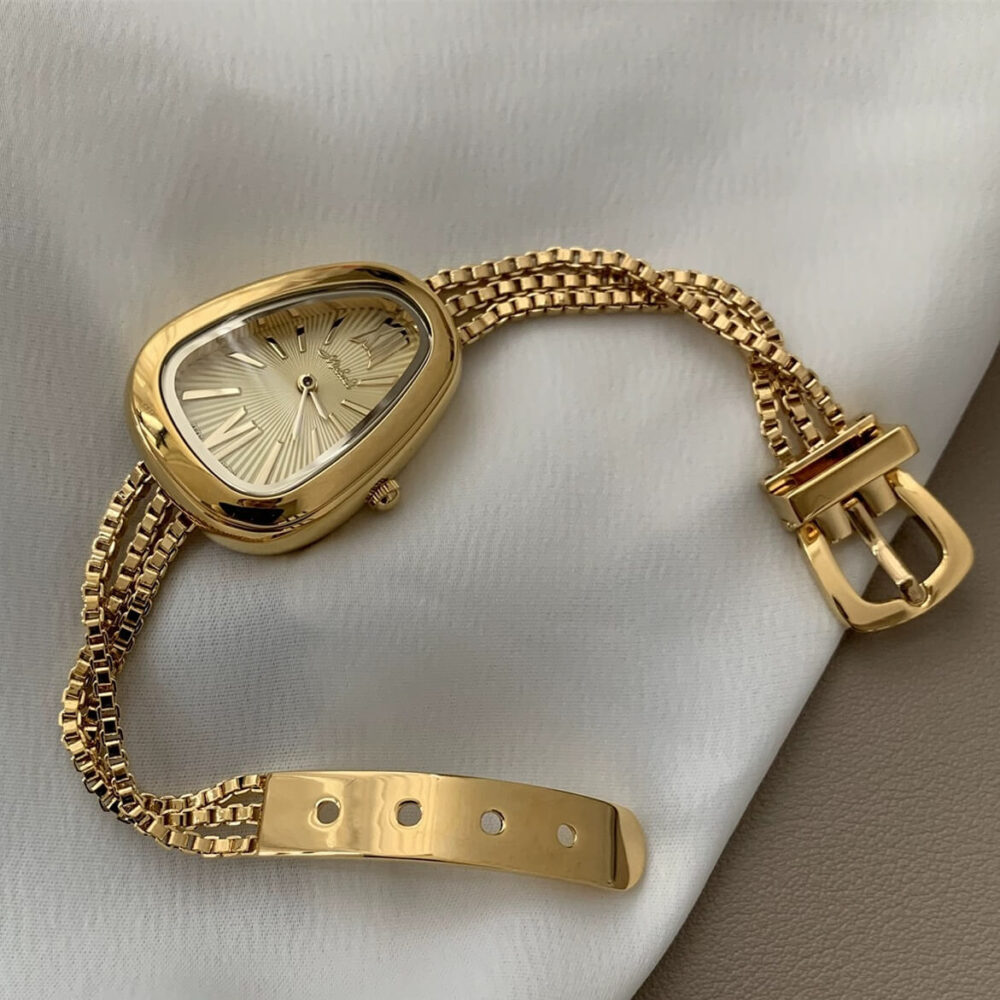 Classic Gold/Silver Snake Head Chain Watch for Women