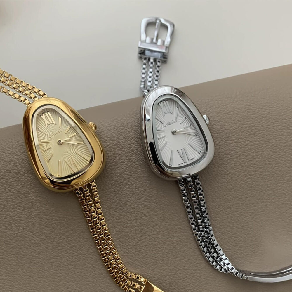 Classic Gold/Silver Snake Head Chain Watch for Women