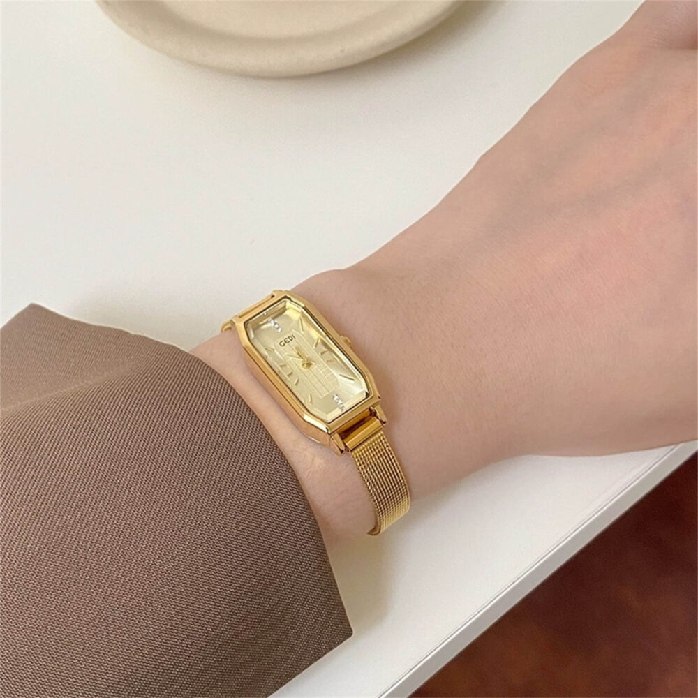 Vintage Style Rectangle Gold Ladies Watch
