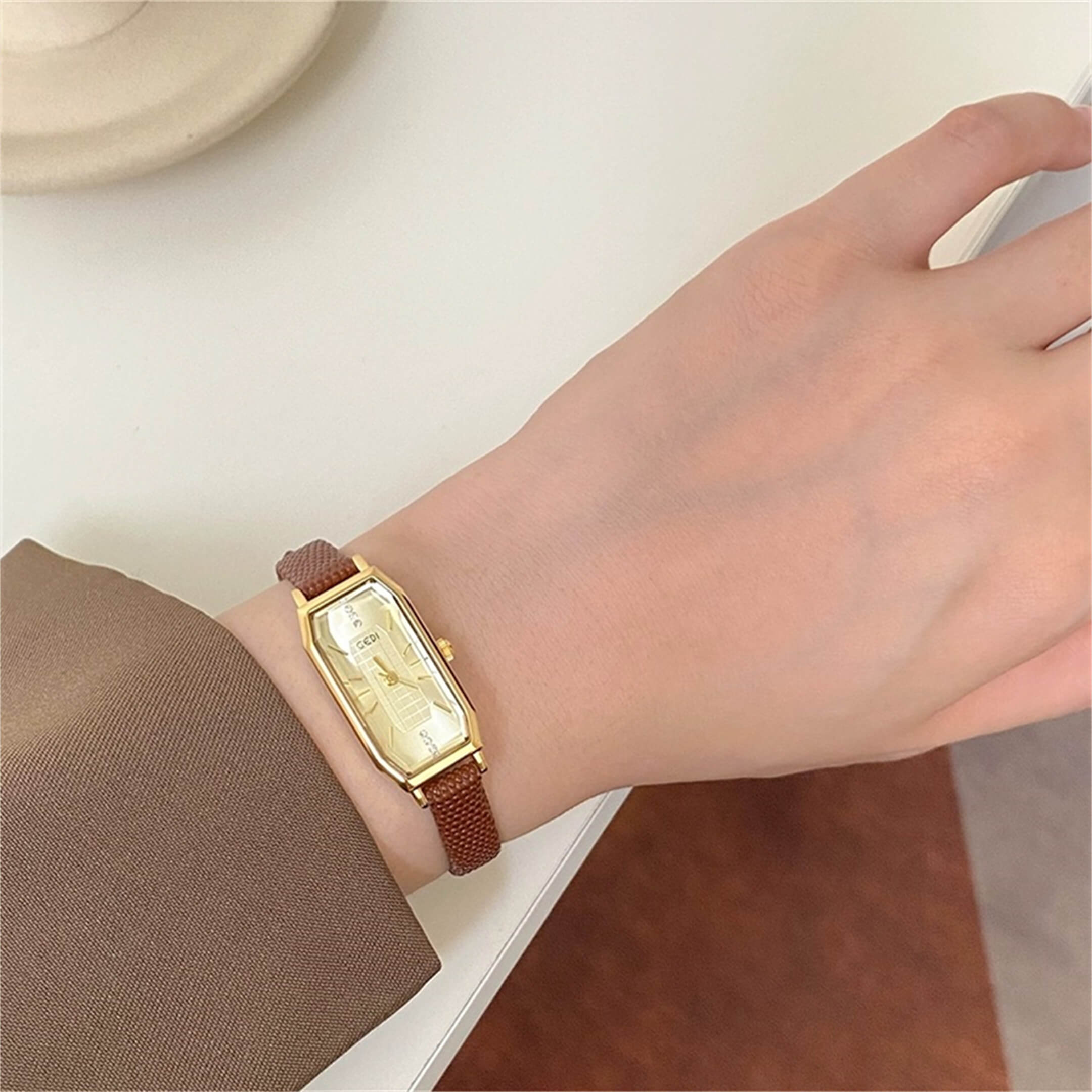 Vintage Style Rectangle Gold Ladies Watch