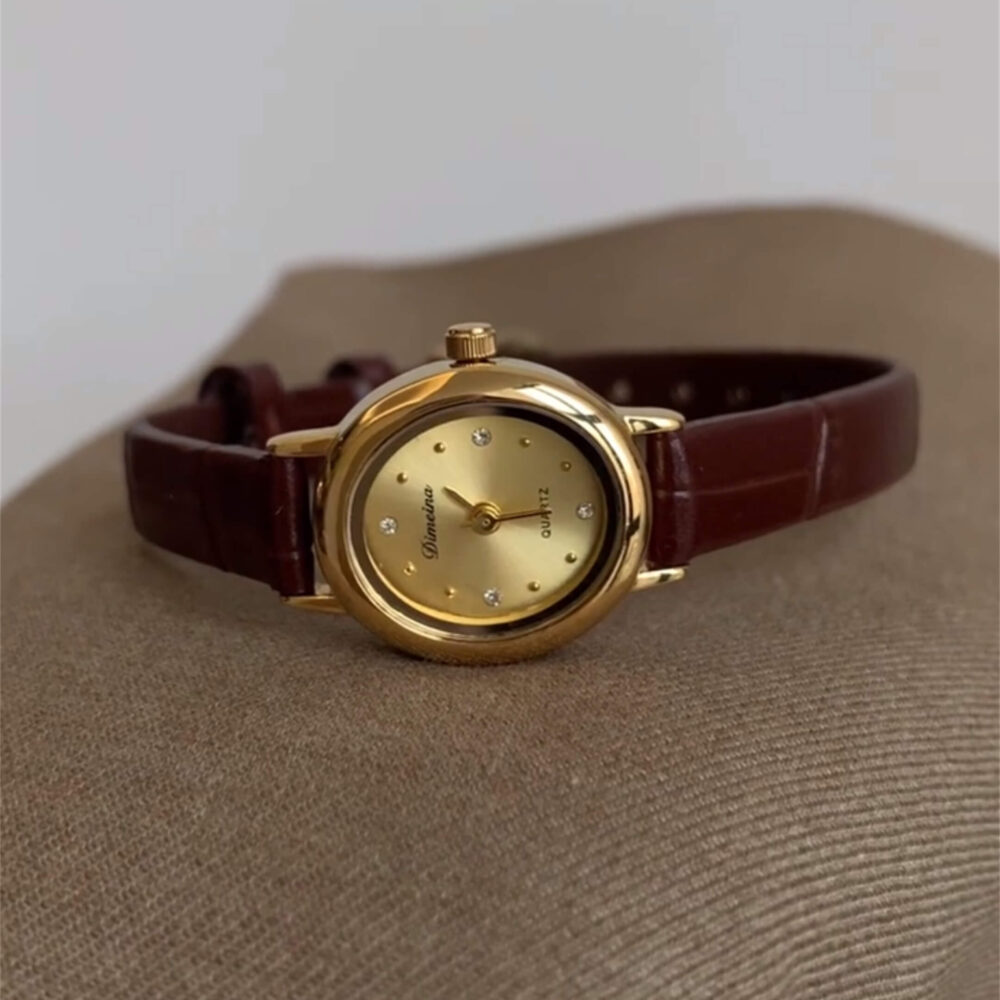 Minimalist Style Black/Brown Small Face Leather Watch