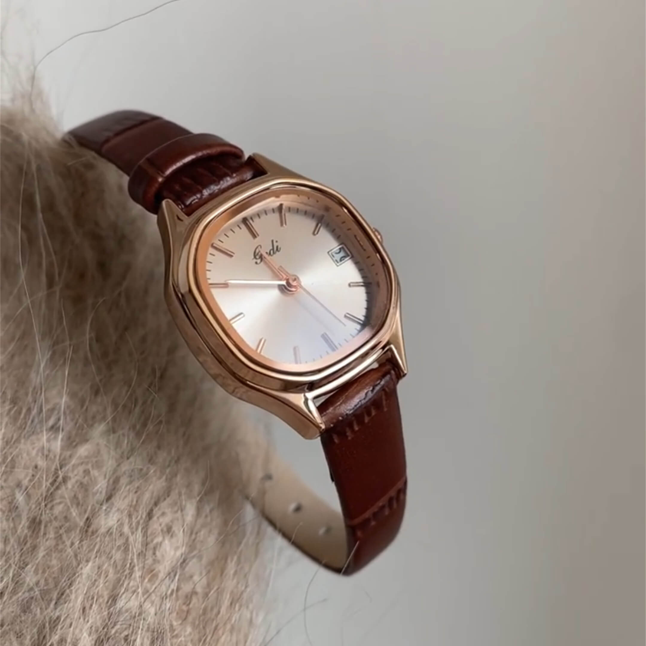 Chic Style Brown Oval Face Women’s Leather Watch