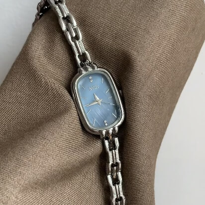 Dainty Silver-Blue Mother of Pearl Bracelet Ladies Watch