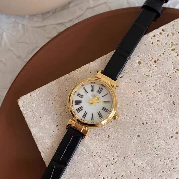 Chic Style Brown/Black Round Leather Watch for Women