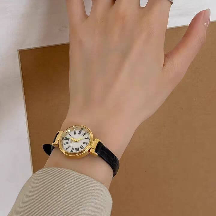 Chic Style Brown/Black Round Leather Watch for Women