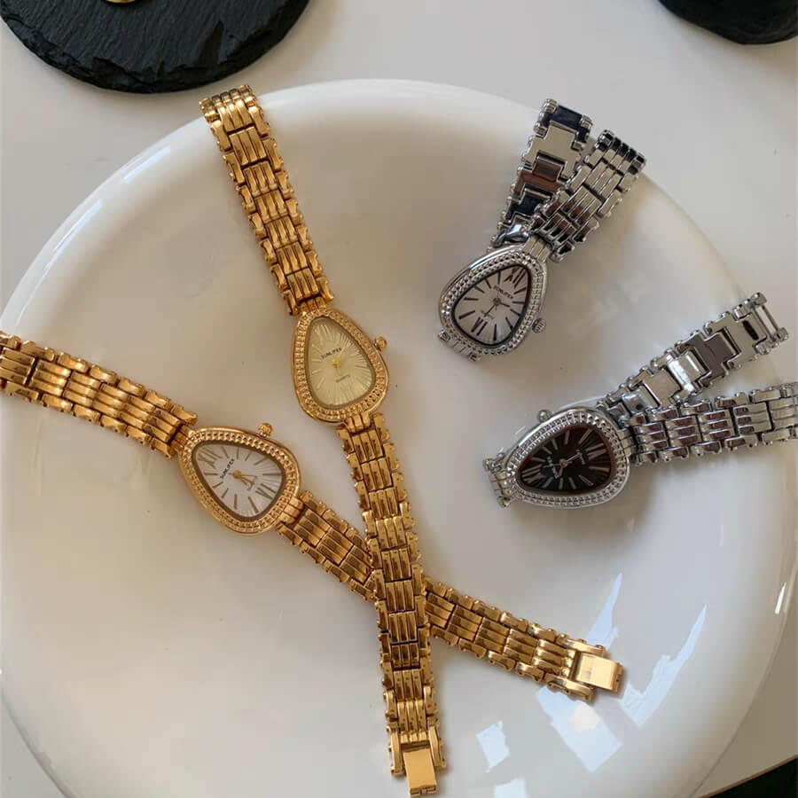 Vintage Style Gold/Silver Snake Head Shape Stainless Steel Watch