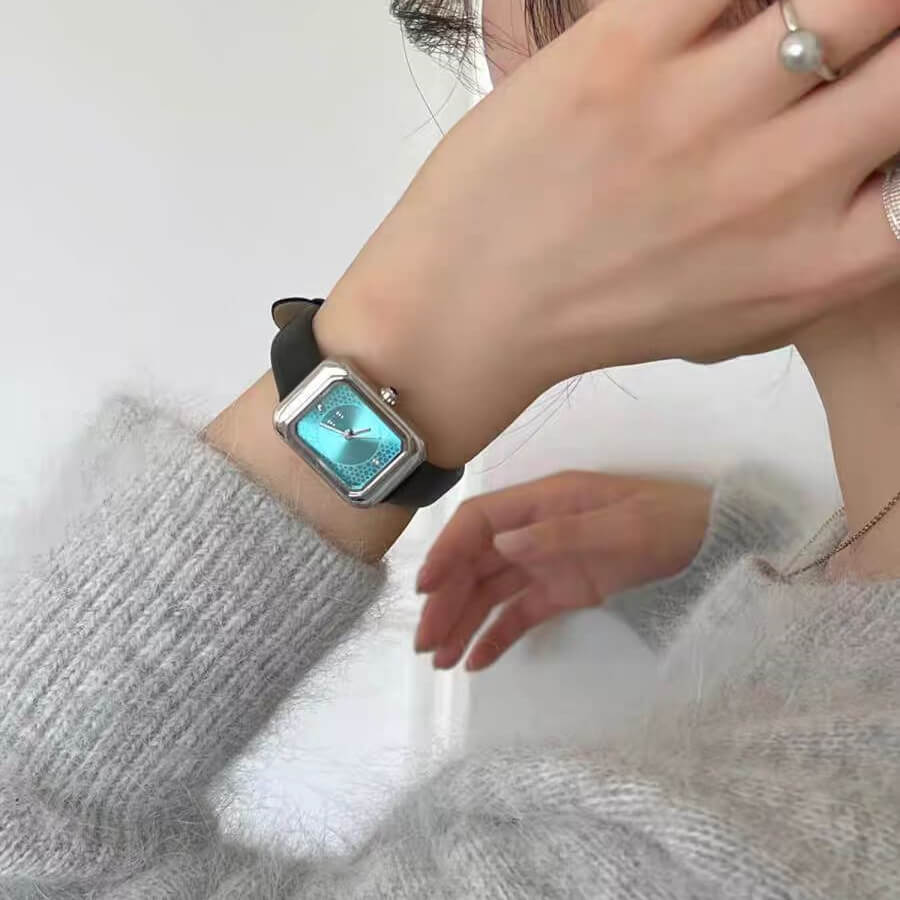 Chic Style Brown/Black Rectangle Genuine Leather Watch