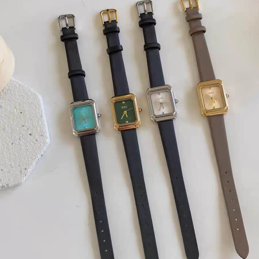 Chic Style Brown/Black Rectangle Genuine Leather Watch