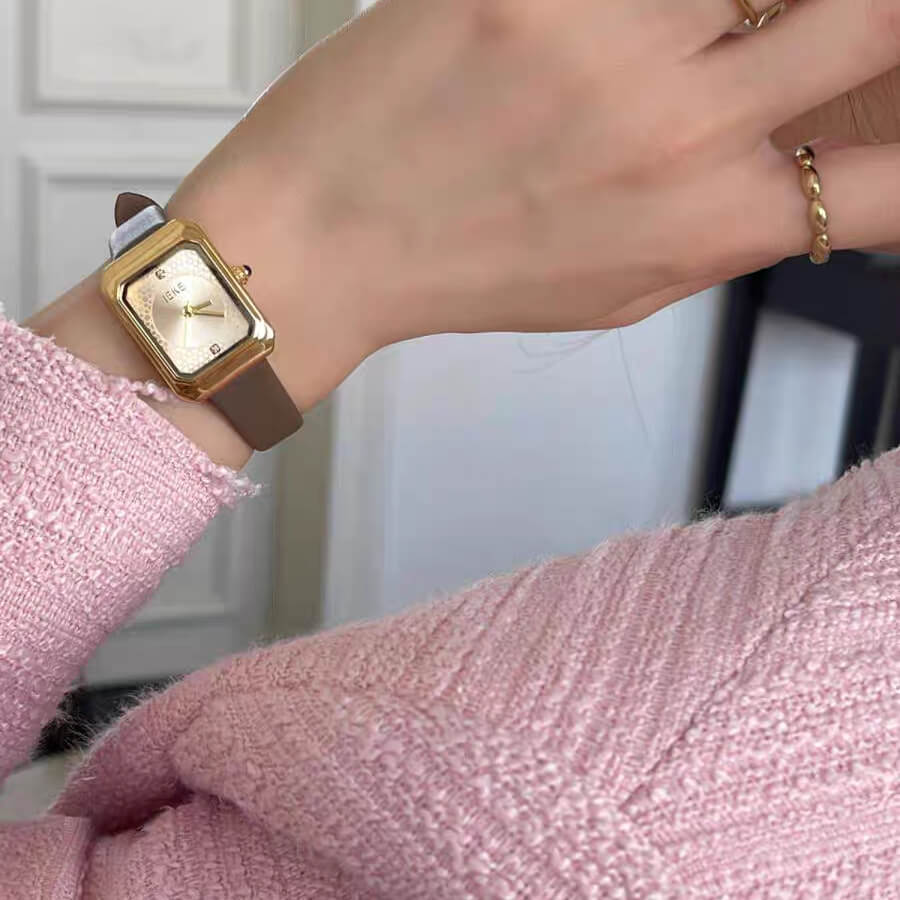 Chic Style Brown/Black Rectangle Genuine Leather Watch