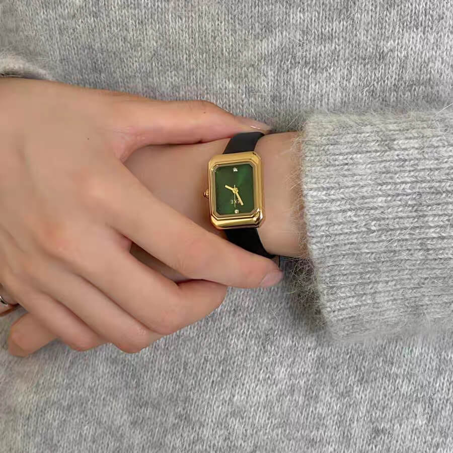 Chic Style Brown/Black Rectangle Genuine Leather Watch