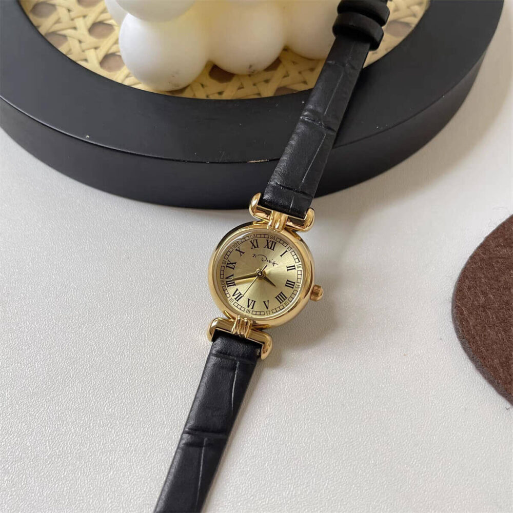 Vintage Style Brown-Gold Square Leather Watch for Women