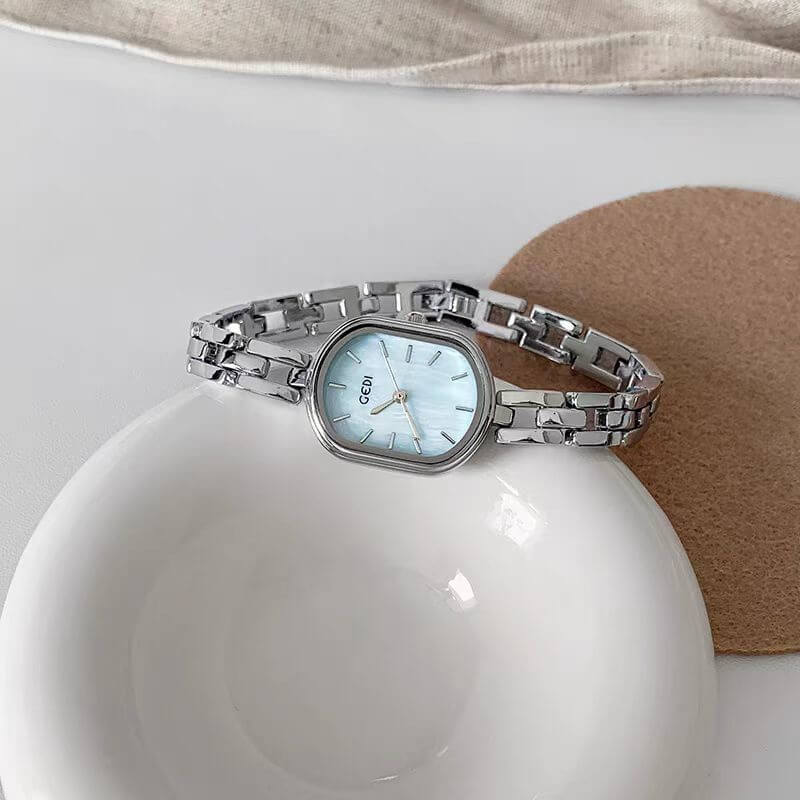 Minimalist Style Gold/Silver Oval Stainless Steel Ladies Watch