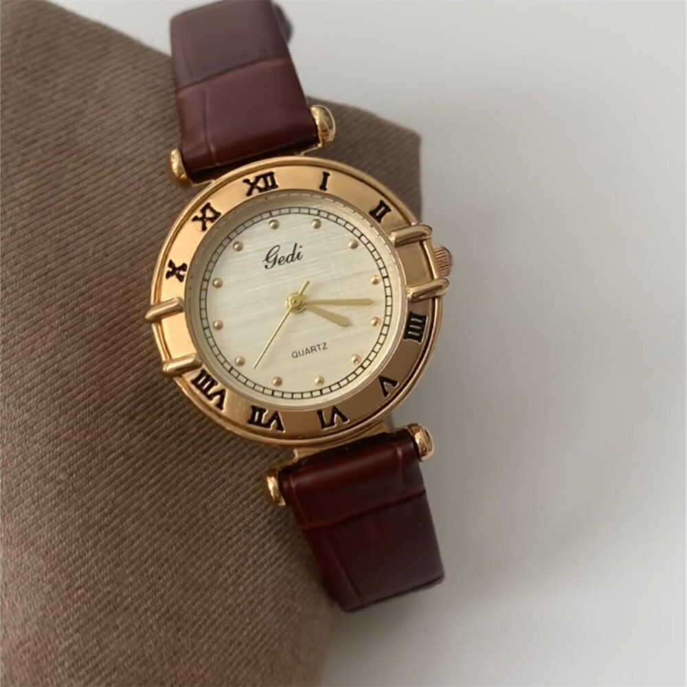 watch34-04.jpg Vintage Style Brown/Black Leather Round Gold Face Watch
