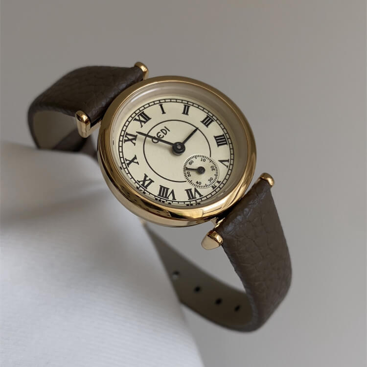 watch340-01.jpg Classic Brown Roman Numerals Round Genuine Leather Watch