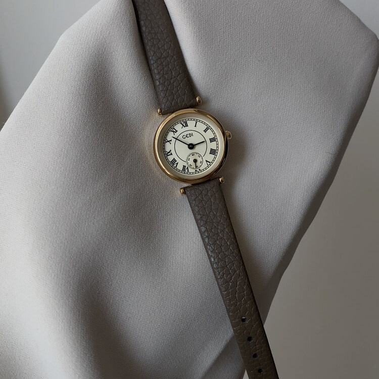 Classic Brown Roman Numerals Round Genuine Leather Watch