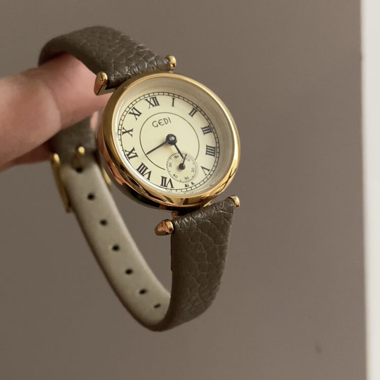 Classic Brown Roman Numerals Round Genuine Leather Watch