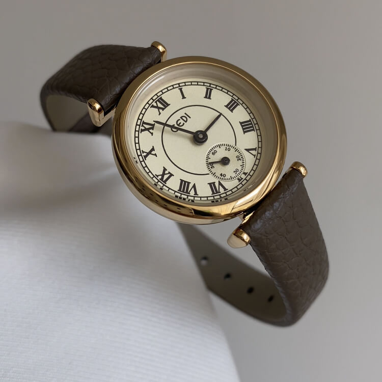 Classic Brown Roman Numerals Round Genuine Leather Watch