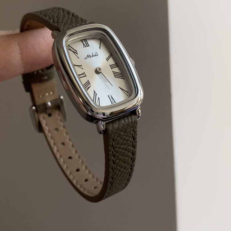 watch341-02.jpg Classic Brown-Silver Rectangle Genuine Leather Watch