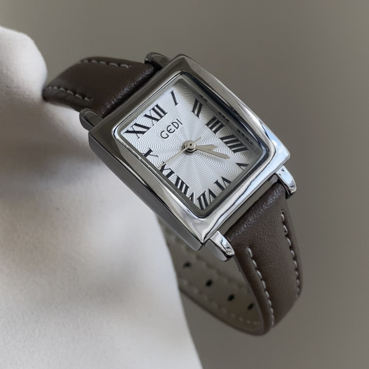 watch345-04.jpg Chic Style Brown-White Rectangle Genuine Leather Watch