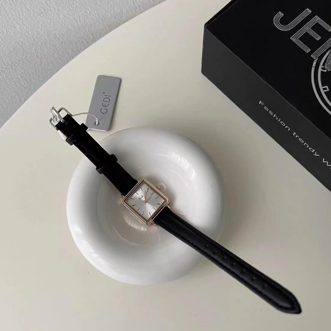 Chic Style Brown/Green/Black Square Genuine Leather Watch