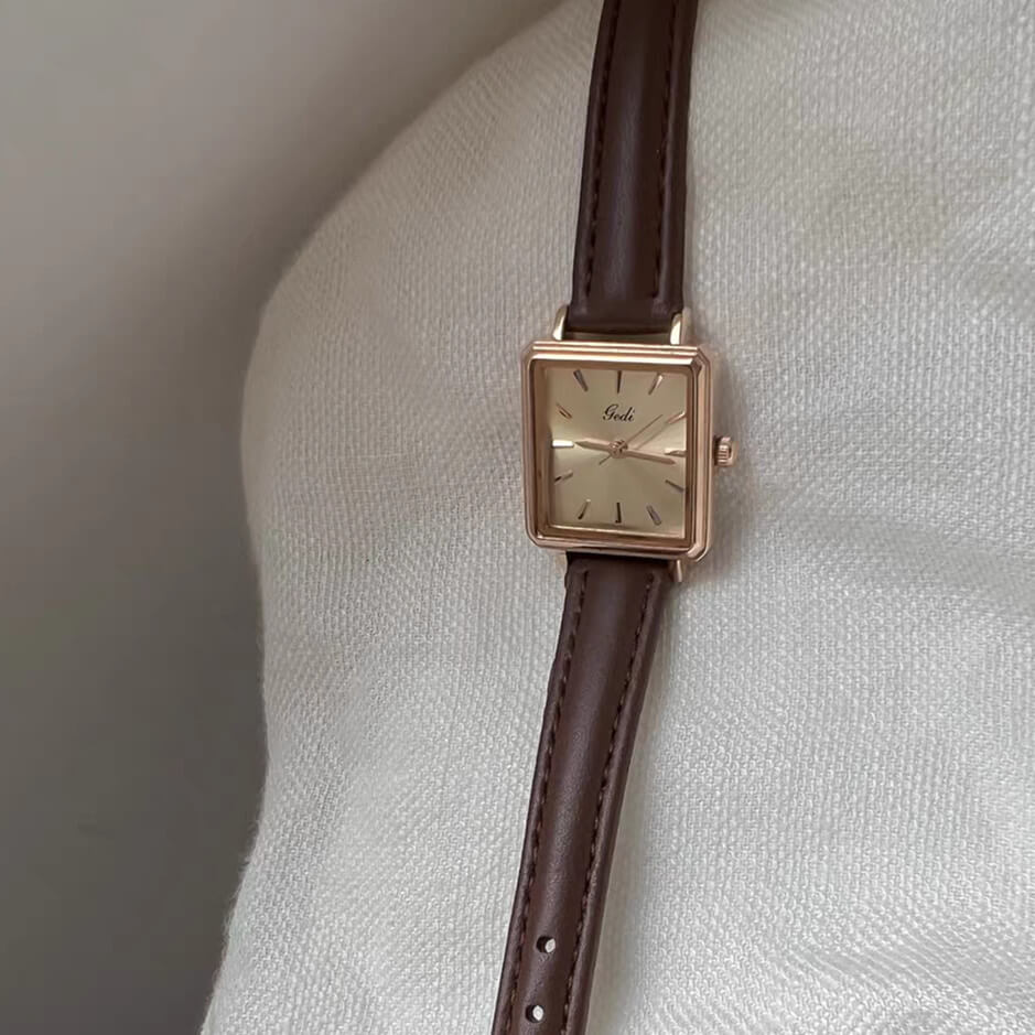 watch347-05.jpg Chic Style Brown/Green/Black Square Genuine Leather Watch
