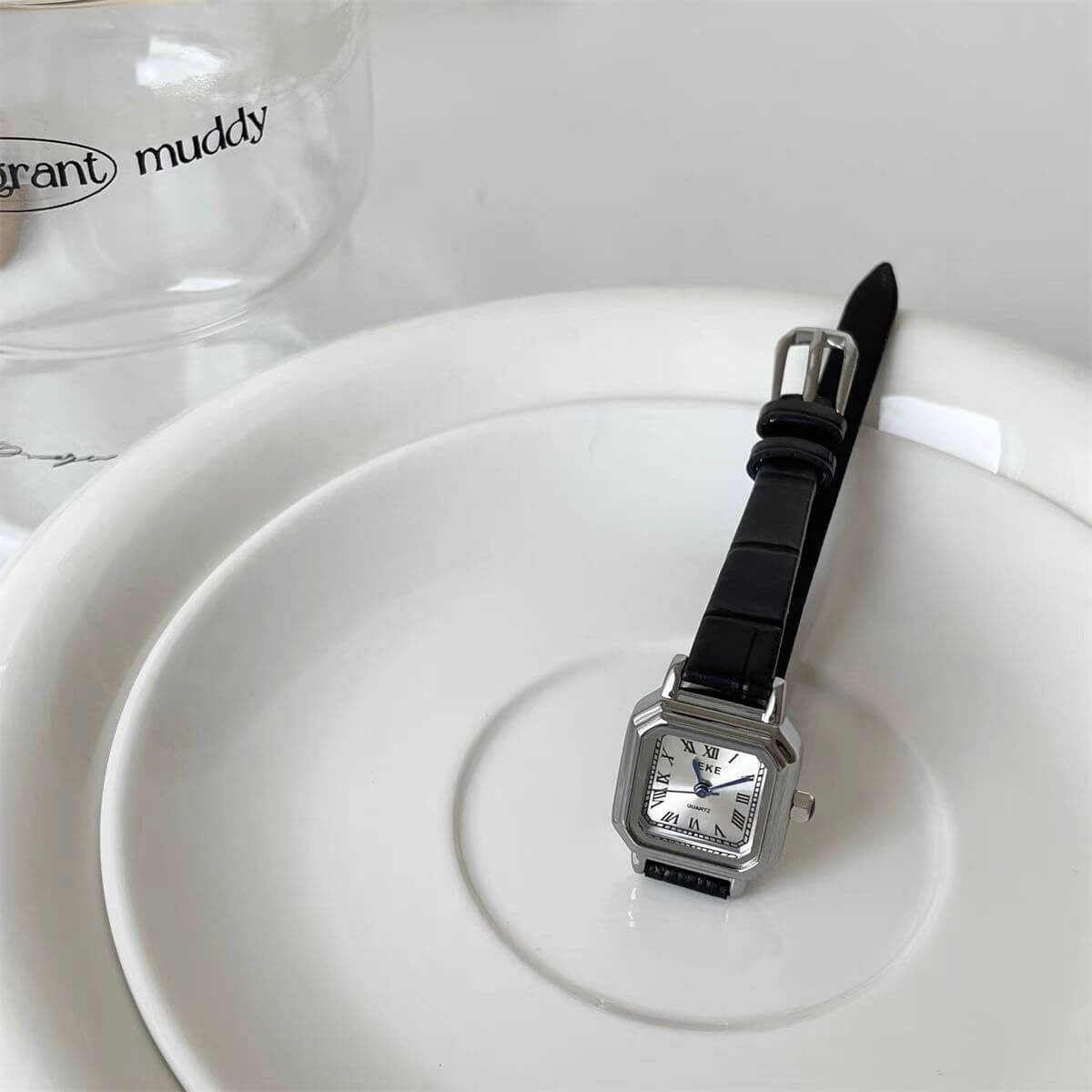 Chic Style Gold/Silver/White Square Genuine Leather Watch