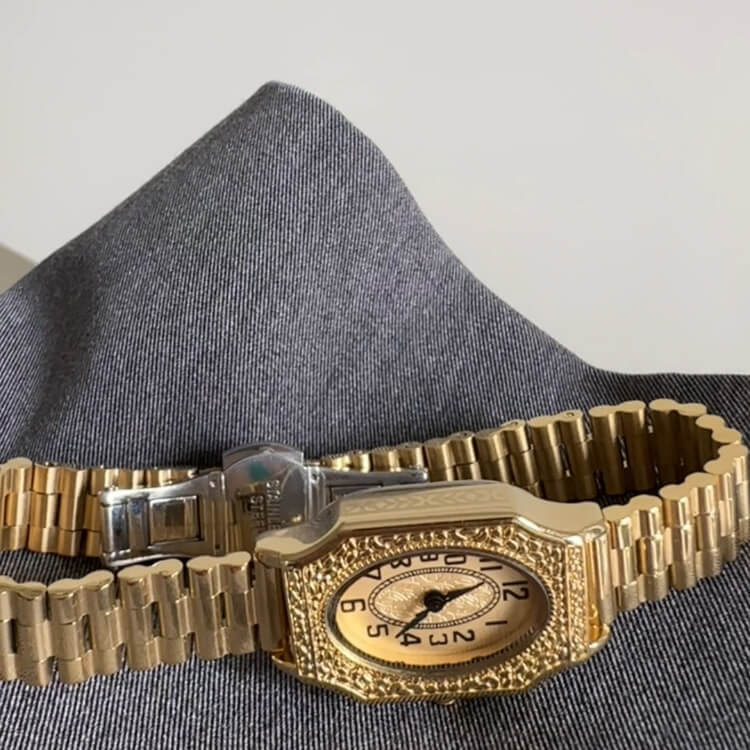 Vintage Style Brown/Gold Oval Bracelet Watch for Women