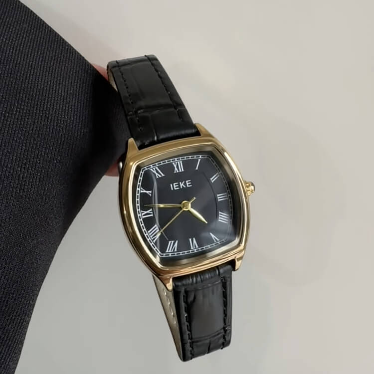 Classic Black/white barrel-shaped Genuine Leather Watch