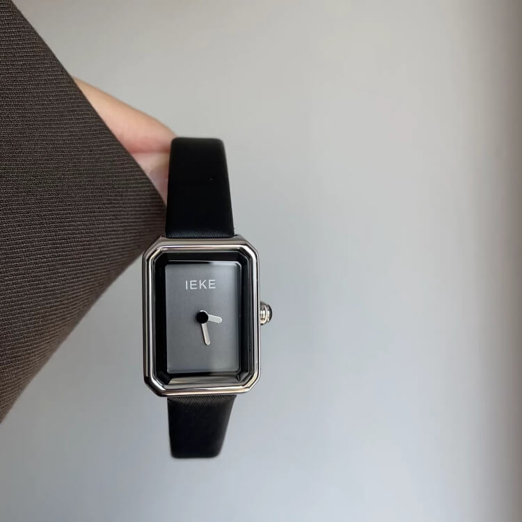 Classic Black/Gold Square Genuine Leather Wristwatch