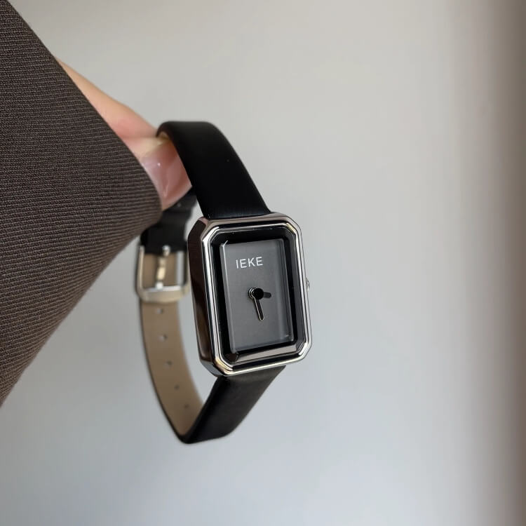 Classic Black/Gold Square Genuine Leather Wristwatch