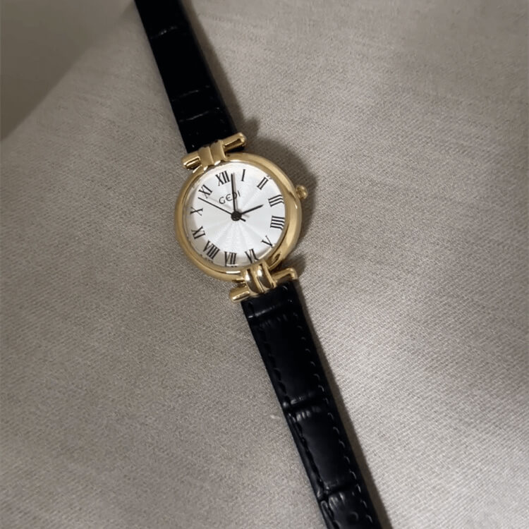 Dainty Black/Brown Round Genuine Leather Watch