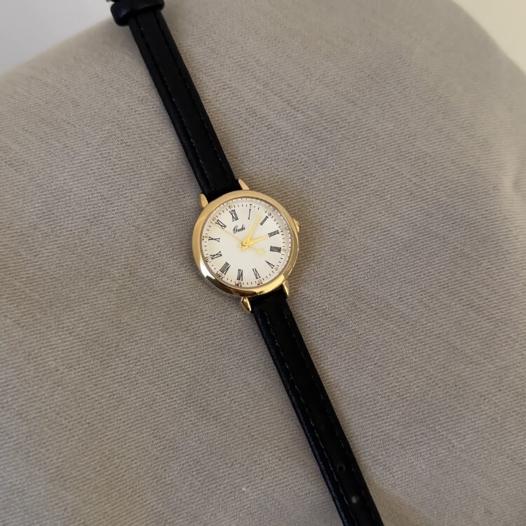 watch385-04.jpg Classic Black/Brown Round Genuine Leather Wristwatch