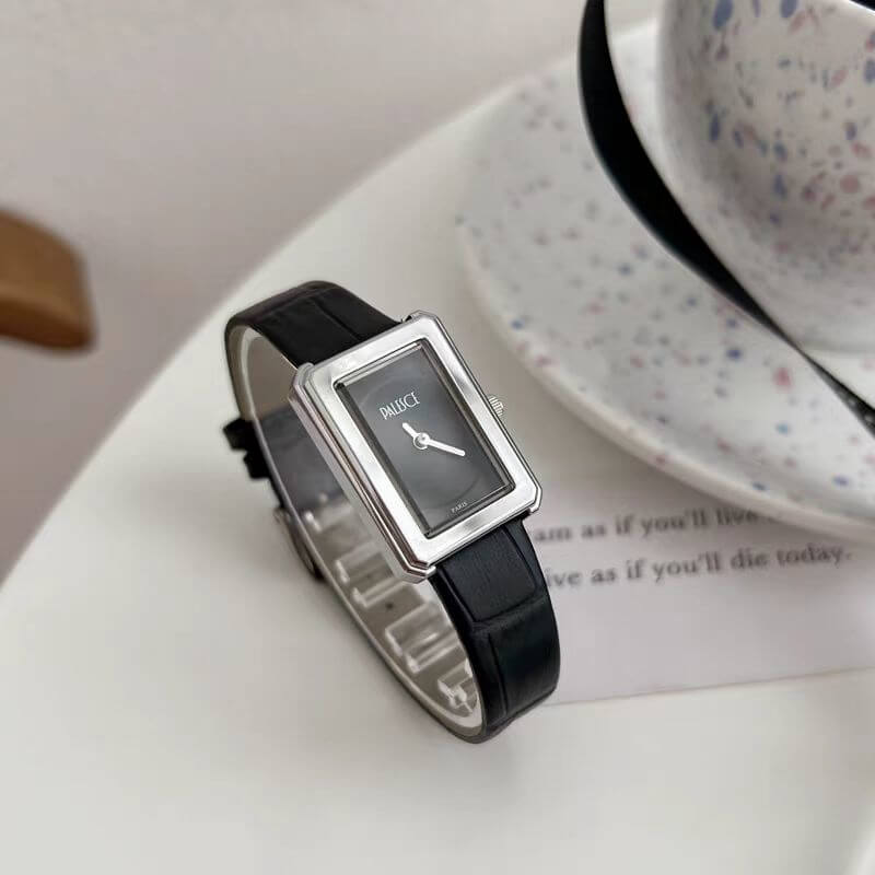 Classic Black Rectangle Genuine Leather Watch