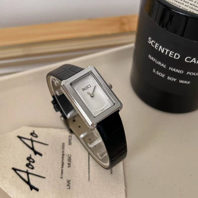 Classic Black Rectangle Genuine Leather Watch