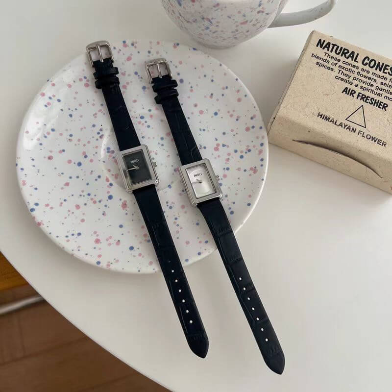 Classic Black Rectangle Genuine Leather Watch