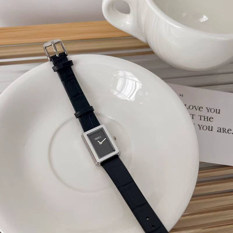 Classic Black Rectangle Genuine Leather Watch