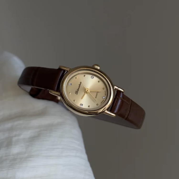 Minimalist Style Brown Small Face Leather Watch