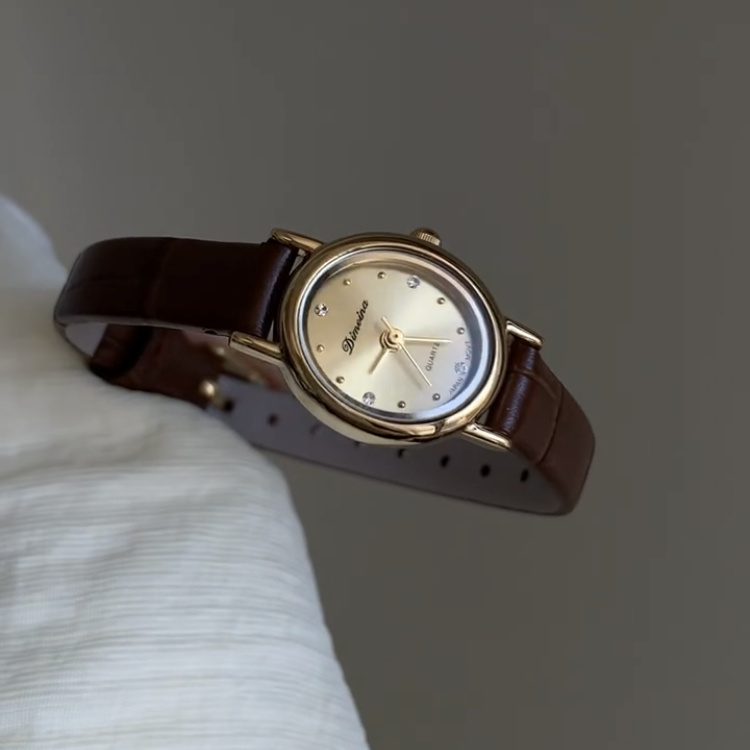 Minimalist Style Brown Small Face Leather Watch