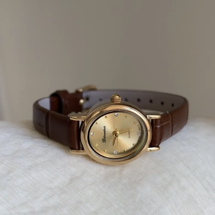 Minimalist Style Brown Small Face Leather Watch