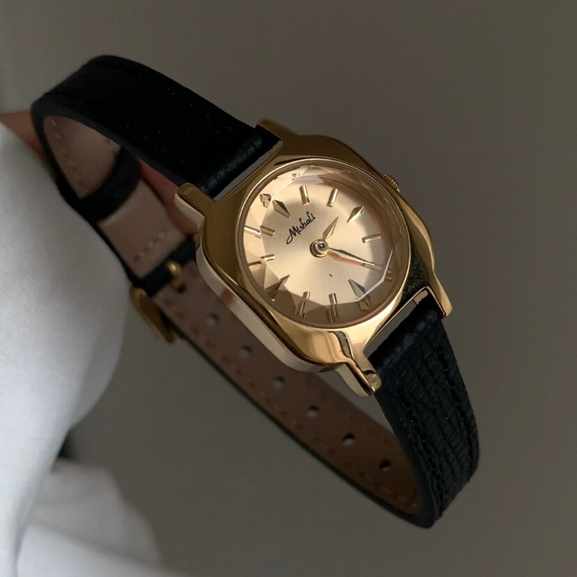 Vintage Style Black Genuine Leather Band Watch